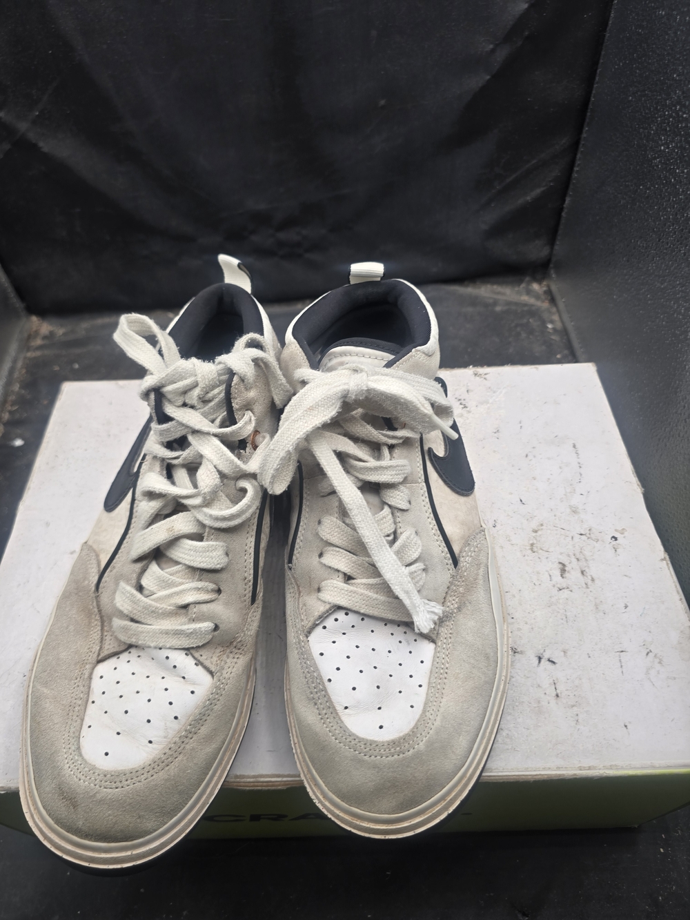 Men's Beige and White Low-Top Sneakers with Black Swoosh